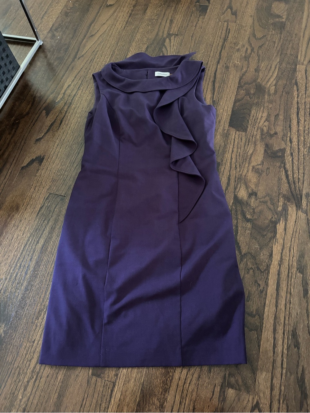 Calvin Klein Deep Purple Sleeveless Ruffle-Front Midi Dress